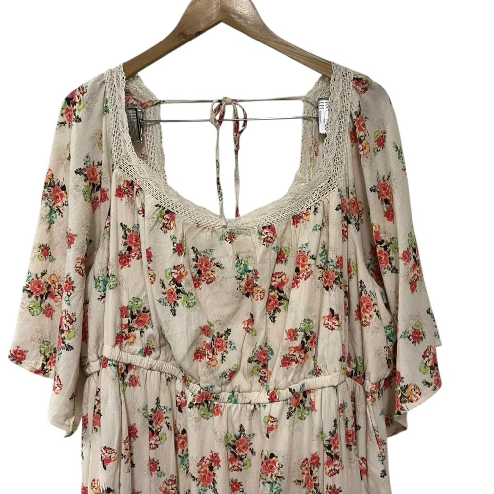 Torrid Women’s Floral Midi Length Washable Gauze Peasant Fit & Flare Dress 4
